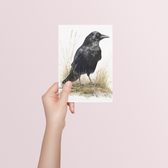 Watercolor Black Crow Wall Art Print Unframed - Black Bird Raven Illustration - Picture 5 of 6